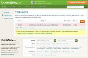 Online site notifications screenshot