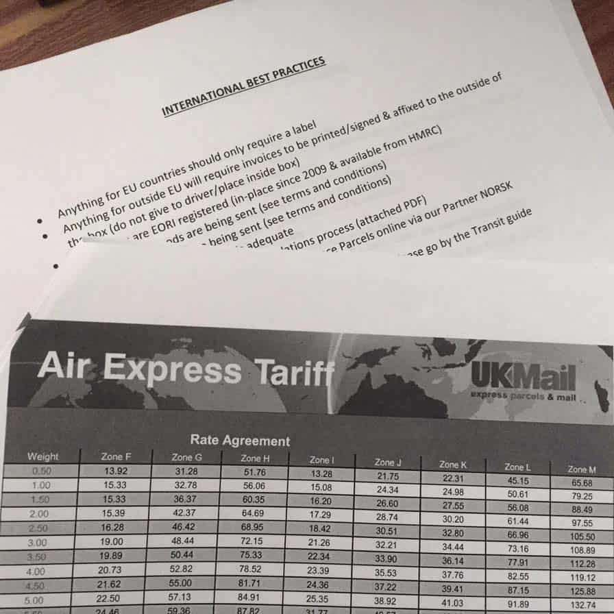 International Shipping table