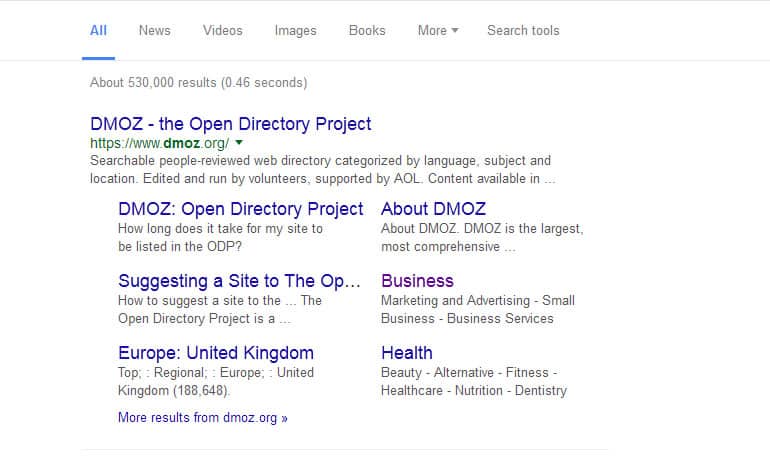 Google search DMOZ listing