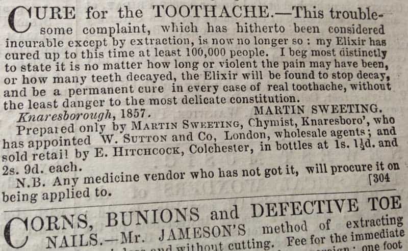 Cure for toothache - 1858