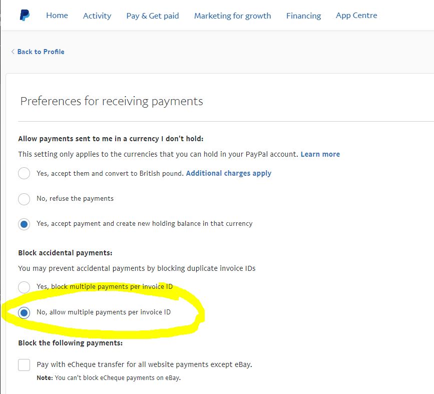 paypal - allow multiple payments per invoice ID