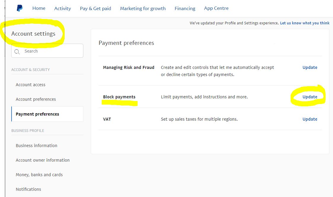 paypal - block payments