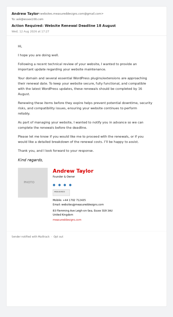 Phishing email sent to web clients